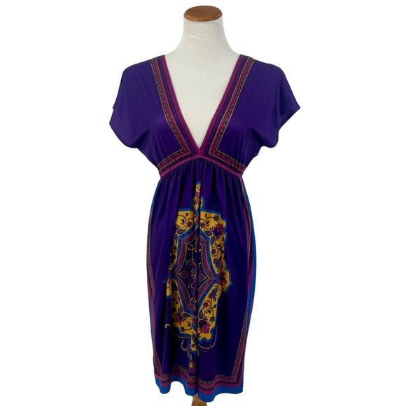 Flying Tomato Double V-Neck Purple & Gold Boho Printed Mini Dress - Picture 2 of 11